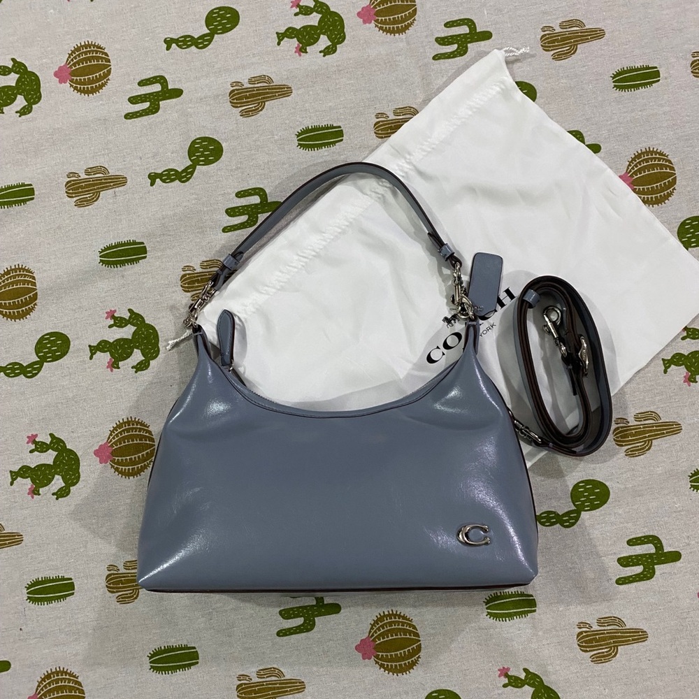 Coach Pebbled Leather Shoulder Bag in Dusty Blue